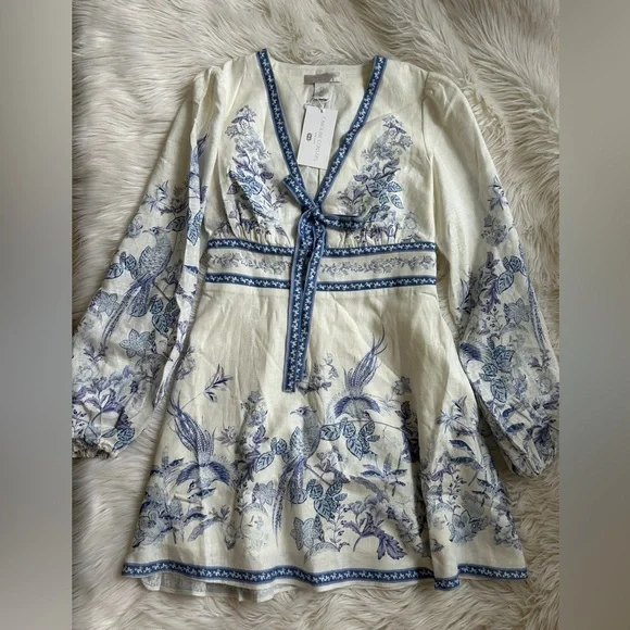 Caroline Constas Ivory and Blue Floral Mini Dress - Picture 12 of 16